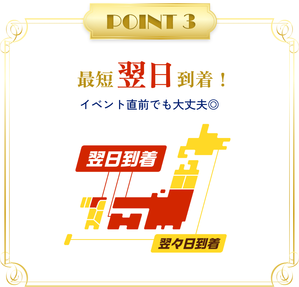 【POINT3】最短翌日到着！イベント直前でも大丈夫◎