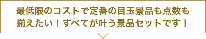 最低限のコストで定番の目玉景品も点数も揃えたい！すべてが叶う景品セットです！