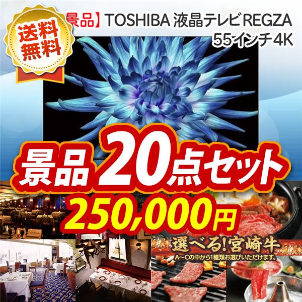 景品20点セット 250,000円 TOSHIBA液晶テレビ REGZA 55インチ 4K / 選べる!高級レストランペアチケット 他