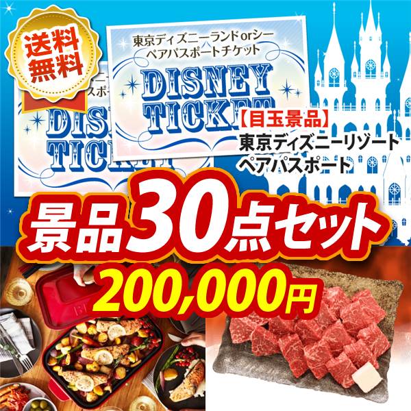 ビンゴ景品30点セット【ディズニーペアチケット/BRUNO　コンパクトホットプレート 他】A3パネル・目録付き<送料無料>