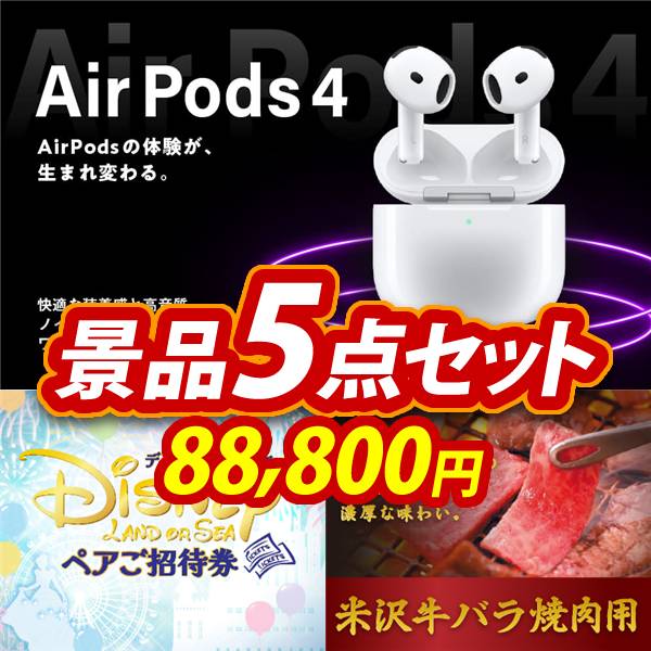 新年会景品5点セット【AirPods 4/ディズニーペアチケット 他】A3パネル