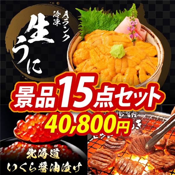新年会景品15点セット【Aランク 冷凍生うに/北海道いくら醤油漬け 他
