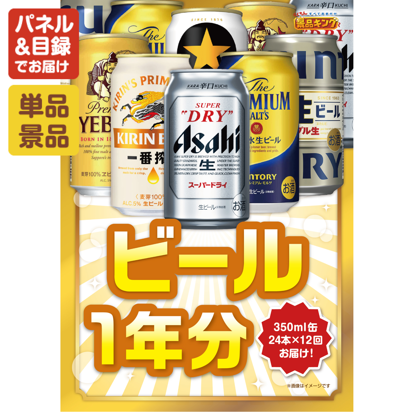 【ビール1年分(毎月350ml24本×12回)】A3パネル・目録付き