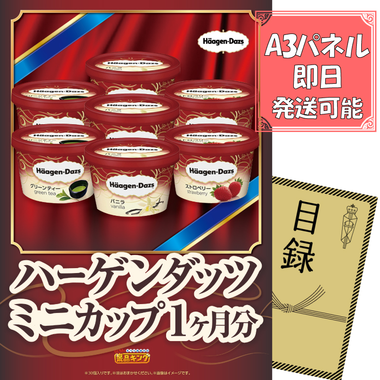 ビンゴ景品【ハーゲンダッツ ミニカップ 1ヶ月分　30個】A3パネル・目録付き<送料無料>