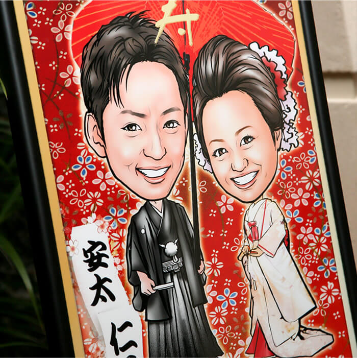 新郎新婦の似顔絵が描かれたウェルカムボード